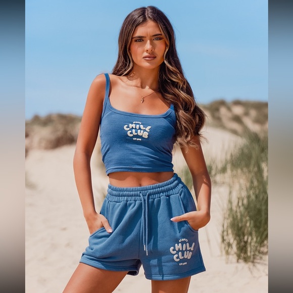 Pretty Little Thing Ink Chill Club Puff Print Drawstring Sweat Shorts - Picture 6 of 12